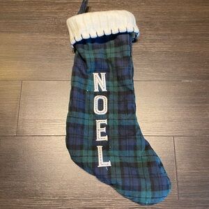 Plaid Green & Blue Christmas Stocking with Noel Embroidery